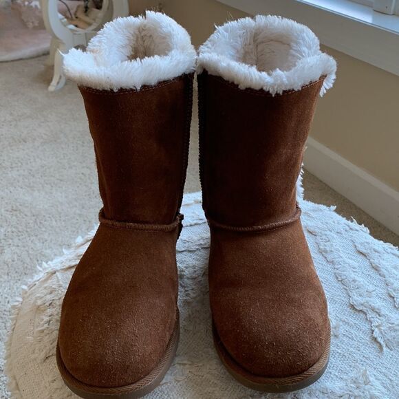 Chestnut Plush‎ Sherpa Fur Suede Leather Button Brown ugg style Boots Size 10 - Picture 5 of 9